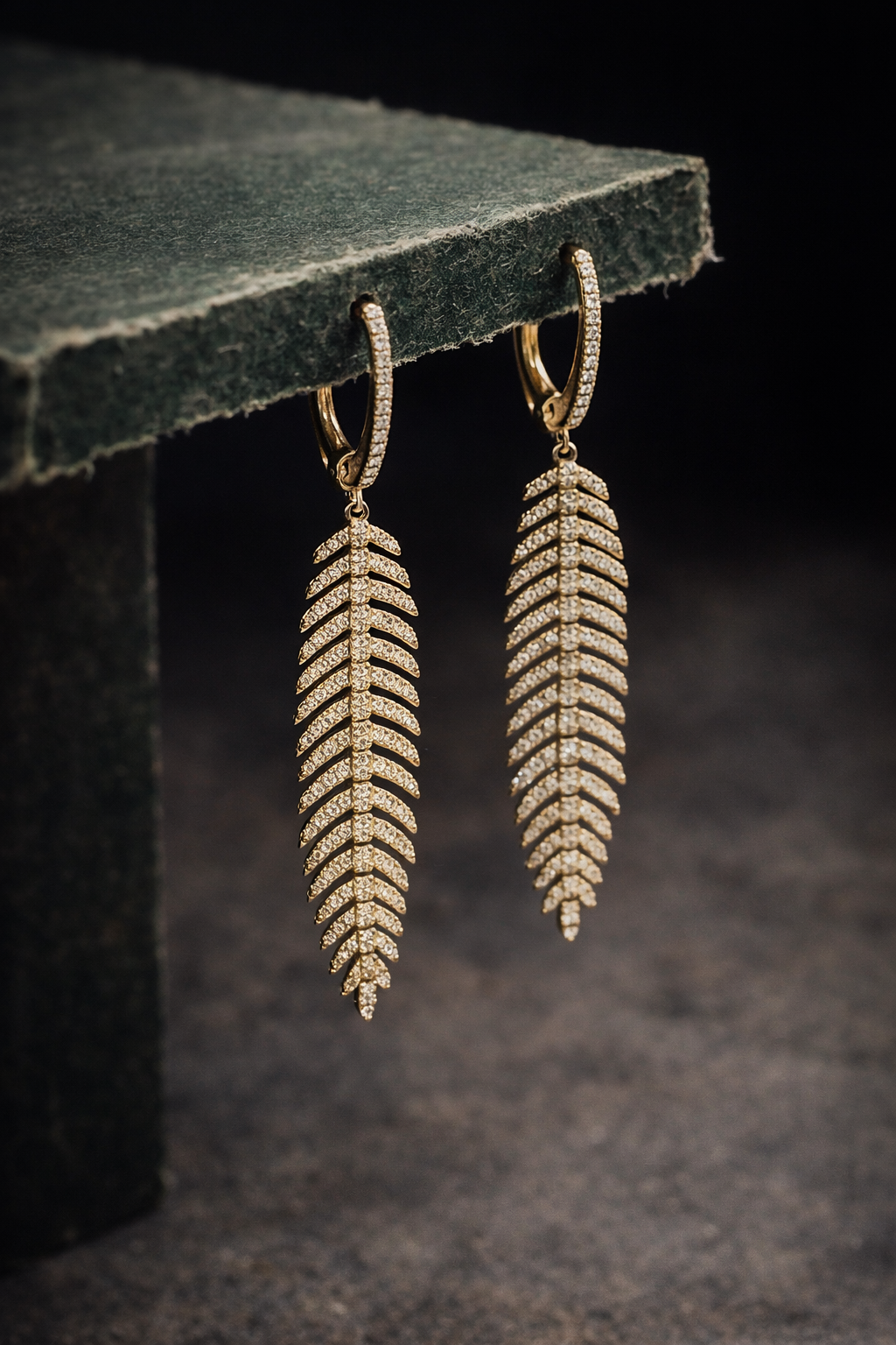 Diamond Feather Drop Earrings