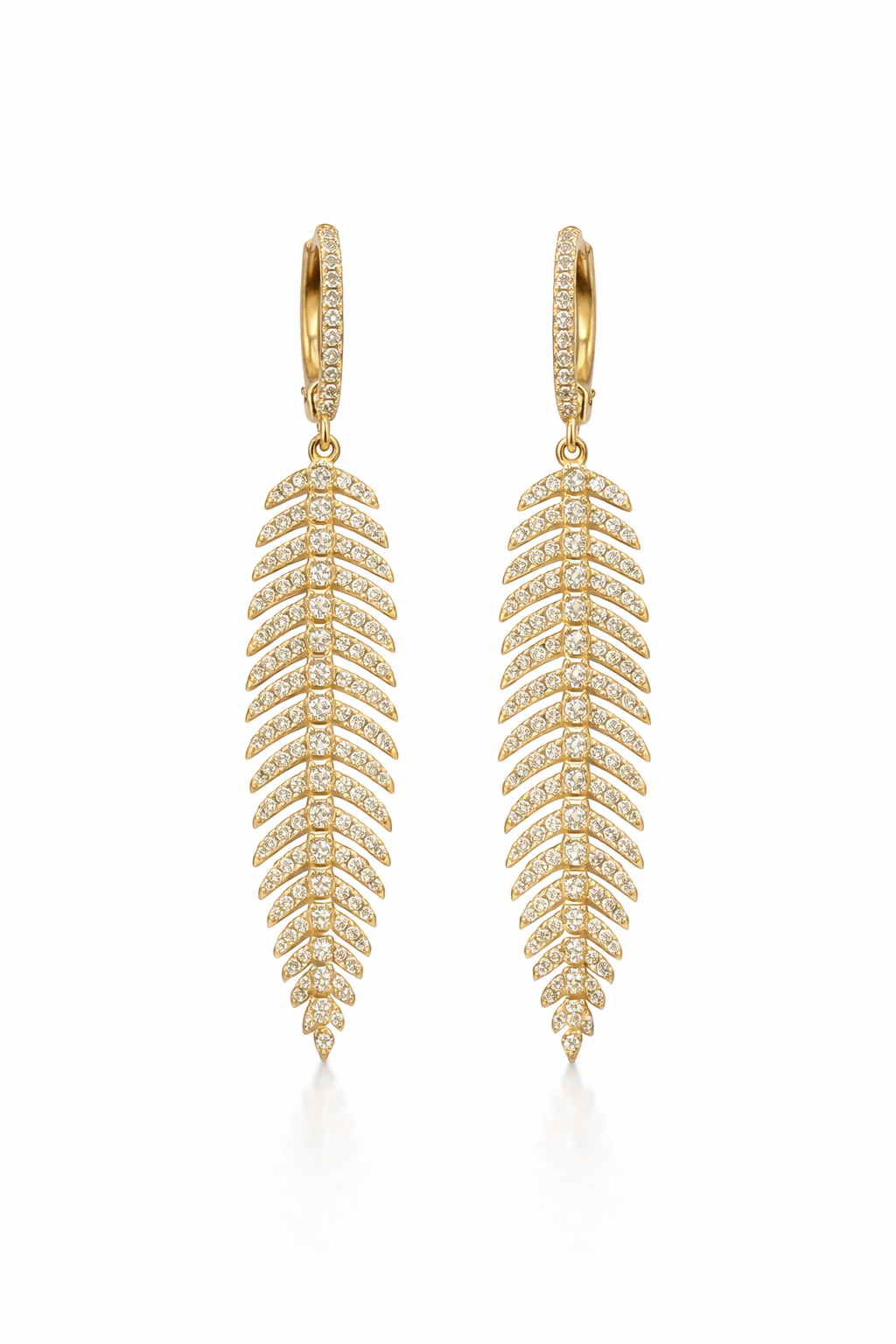 Diamond Feather Drop Earrings