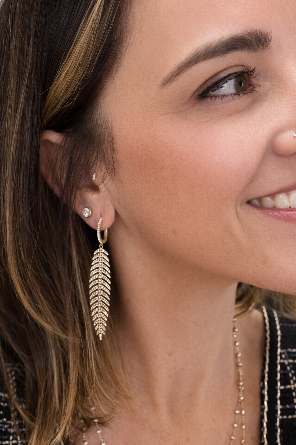 Diamond Feather Drop Earrings