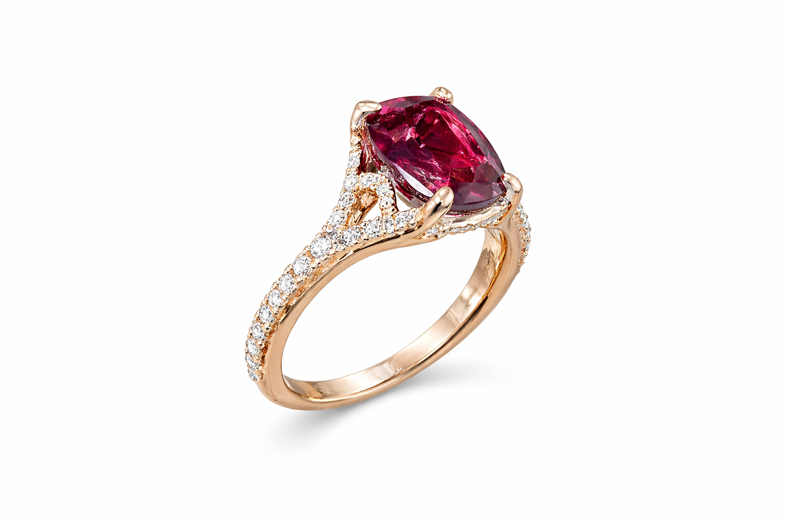 Radiant Rubellite Diamond Ring