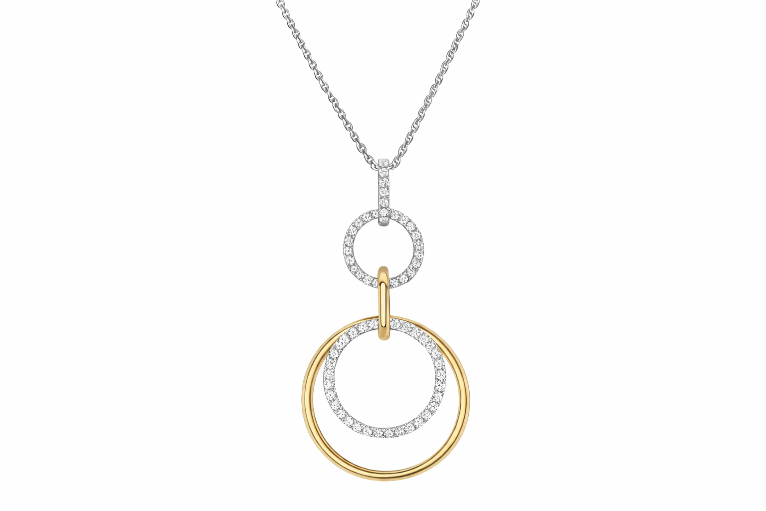 14K Two Tone Diamond Circle Pendant Necklace 0.60ctw G/H SI1 17in Elegant