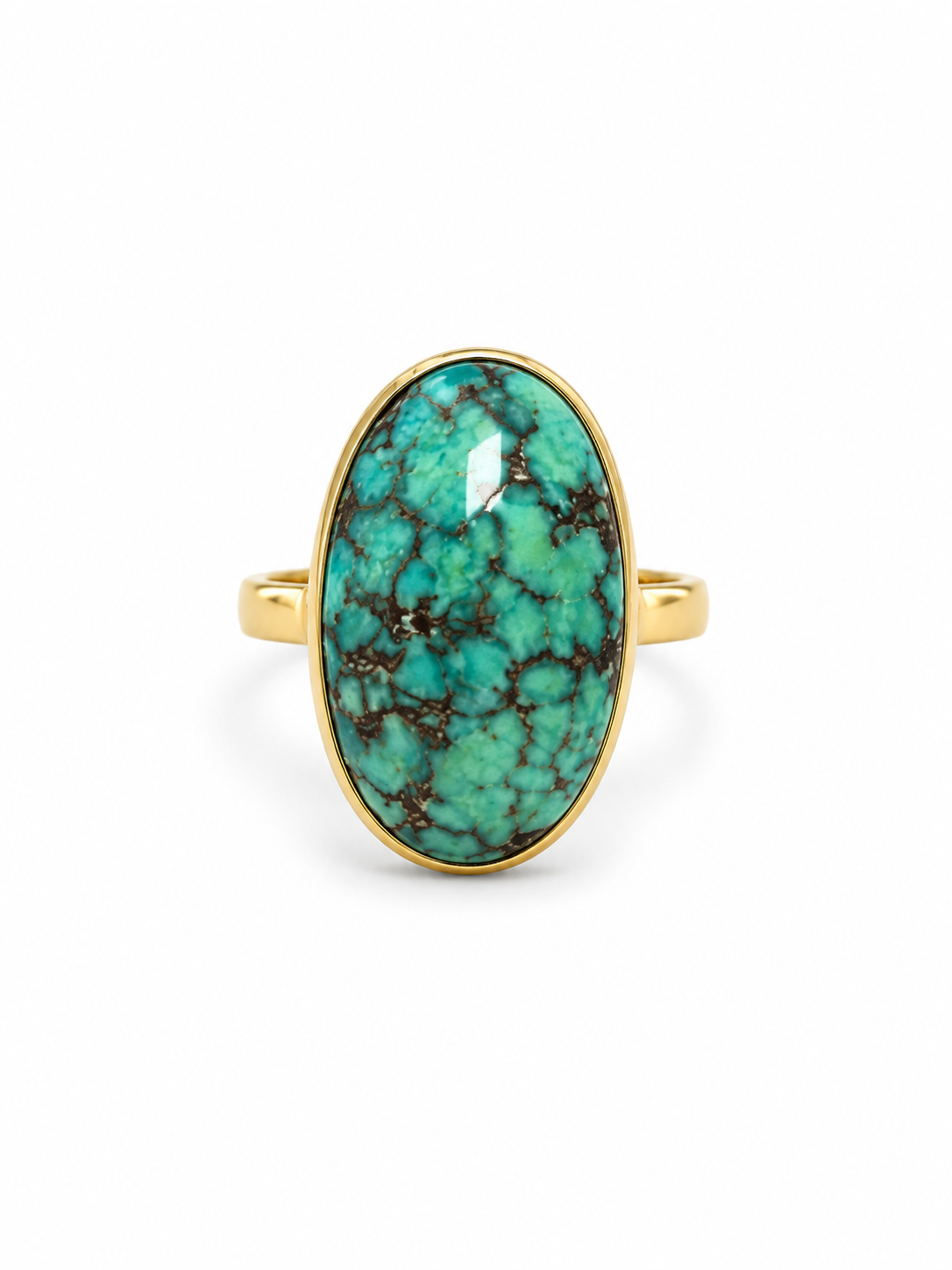 14K Yellow Gold Kingman Turquoise Oval Statement Ring