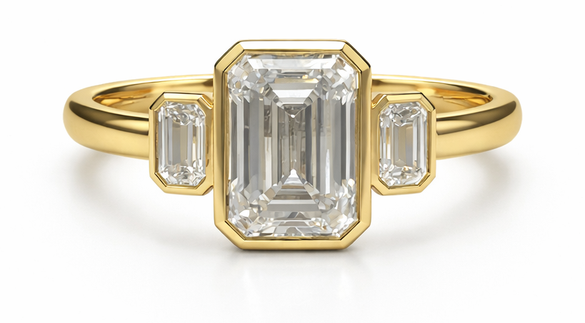 Emerald Cut Three Stone Ring