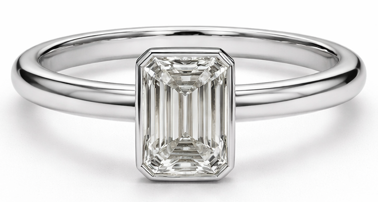 Emerald Bezel Solitaire Ring