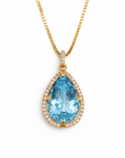 14K Yellow Gold Aquamarine Diamond Pendant 20.39ct Pear Art Deco Style