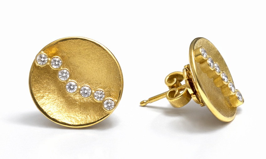 Diamond Concave Disc Earrings