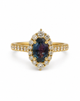 14K Yellow Gold Natural Alexandrite and Diamond Halo Ring