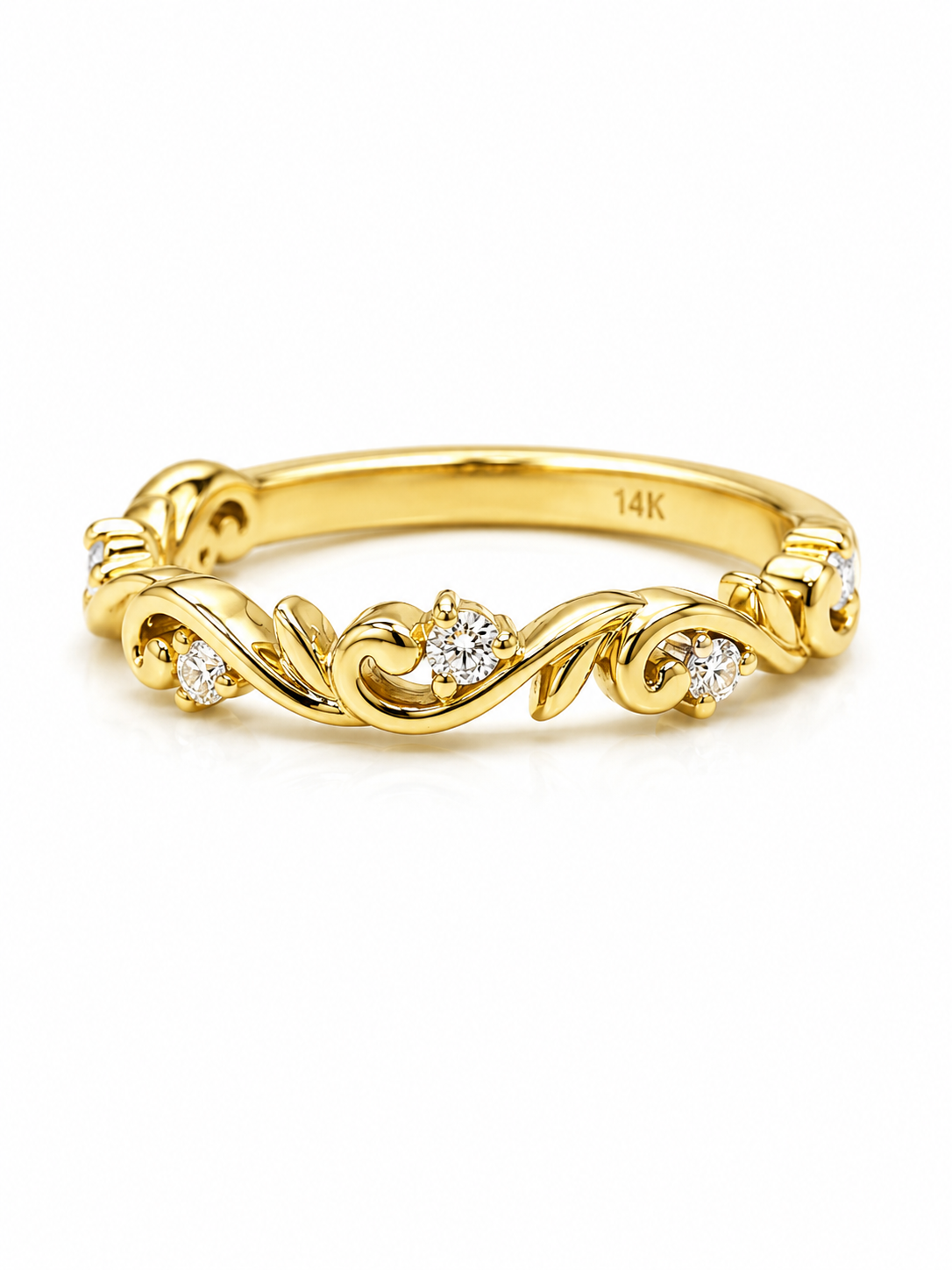 14K Yellow Gold Diamond Vine Band Ring – .13 CTW