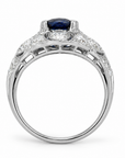 Edwardian Platinum Sapphire and Old European Cut Diamond Filigree Ring