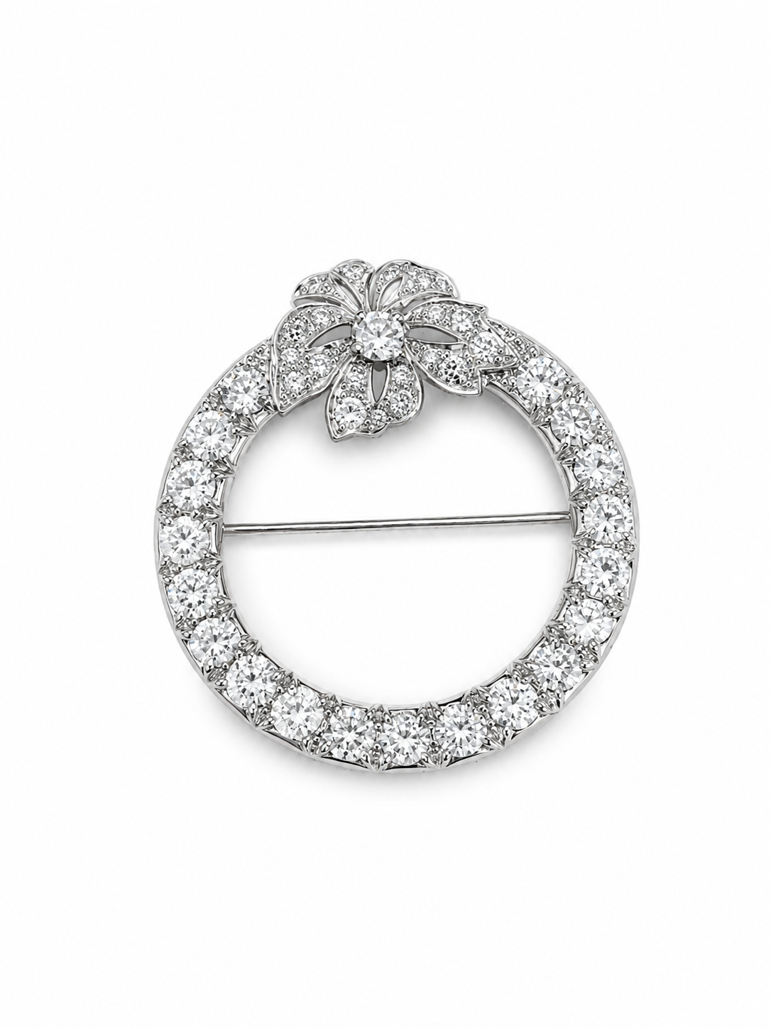 Hand Fabricated Platinum Diamond Circle Brooch – 5.00 CTW