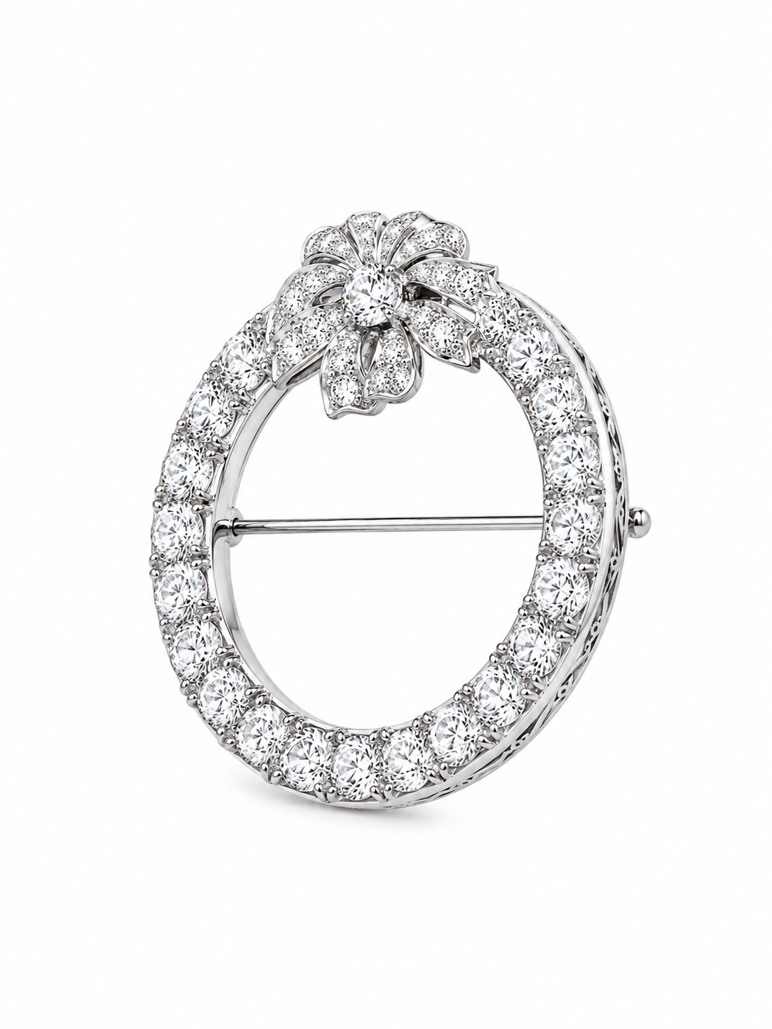 Hand Fabricated Platinum Diamond Circle Brooch – 5.00 CTW