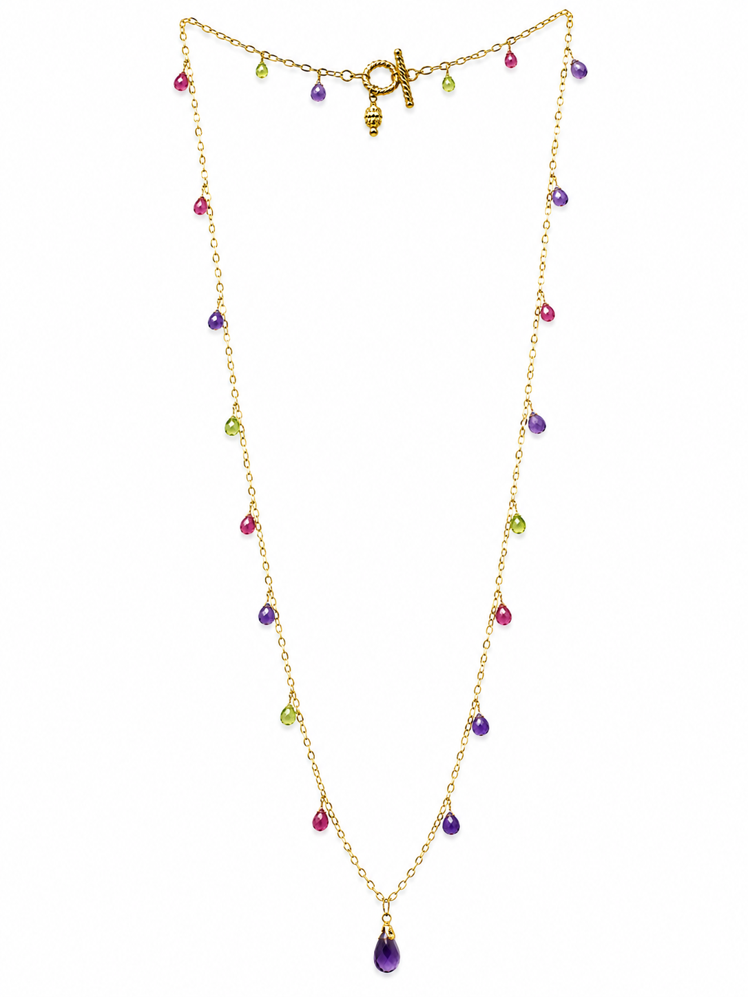 14K Yellow Gold Multi-Gemstone Station Necklace