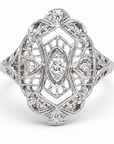 18K White Gold Vintage Filigree Diamond Ring