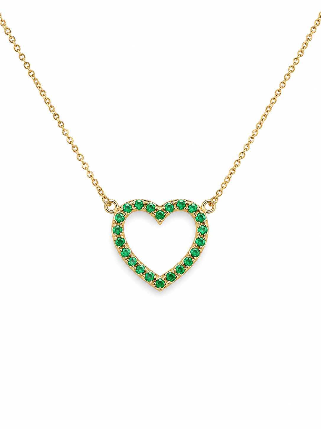 10K Yellow Gold Lab Emerald Open Heart Necklace