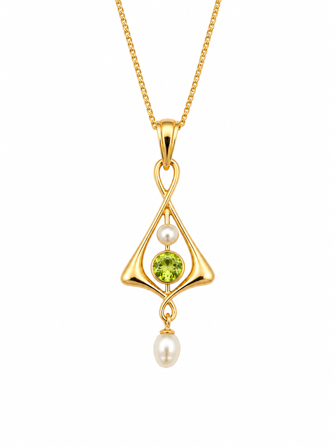 14K Yellow Gold Peridot &amp; Freshwater Pearl Pendant Necklace