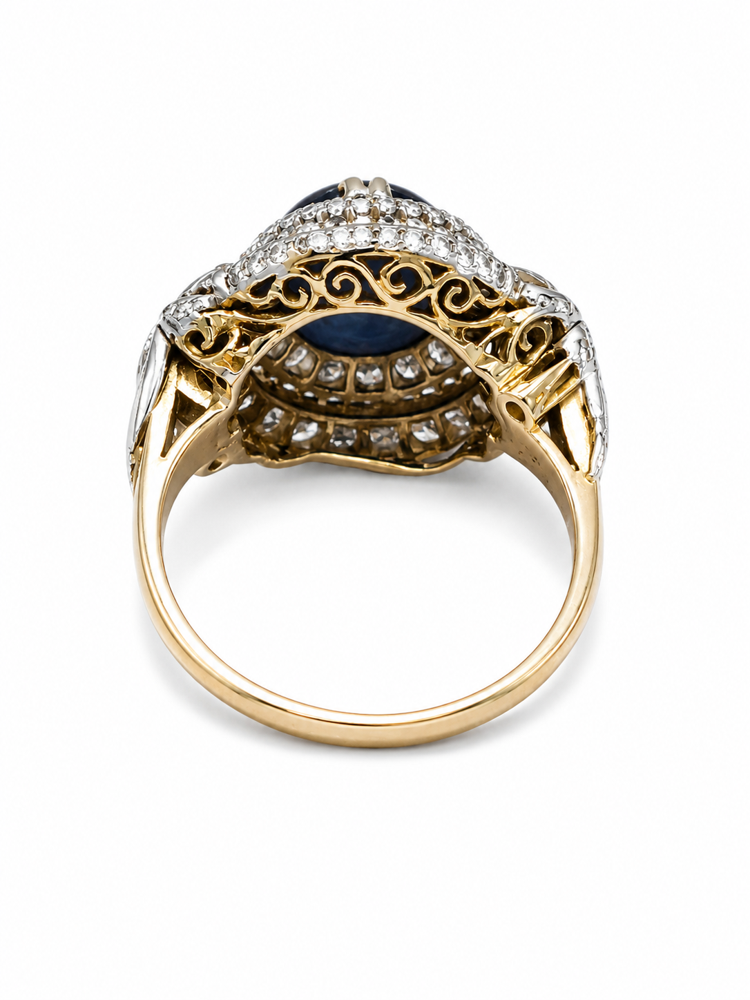 Vintage Star Blue Sapphire &amp; Diamond Halo Ring in 14K Yellow Gold and Sterling Silver