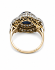 Vintage Star Blue Sapphire & Diamond Halo Ring in 14K Yellow Gold and Sterling Silver