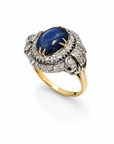 Vintage Star Blue Sapphire & Diamond Halo Ring in 14K Yellow Gold and Sterling Silver