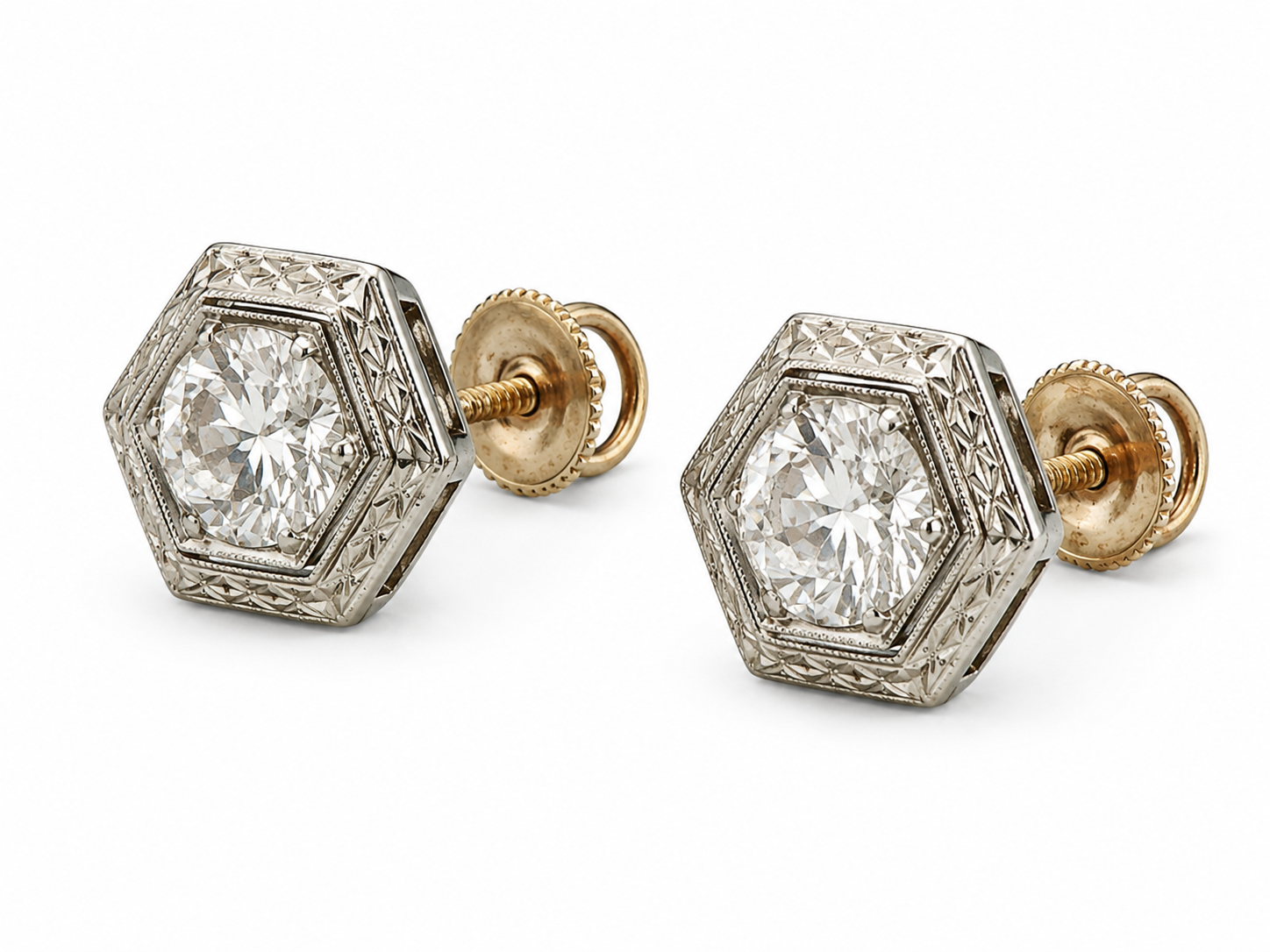 14K White Gold Art Deco Diamond Stud Earrings – 1.00 CTW Old Cut Diamonds