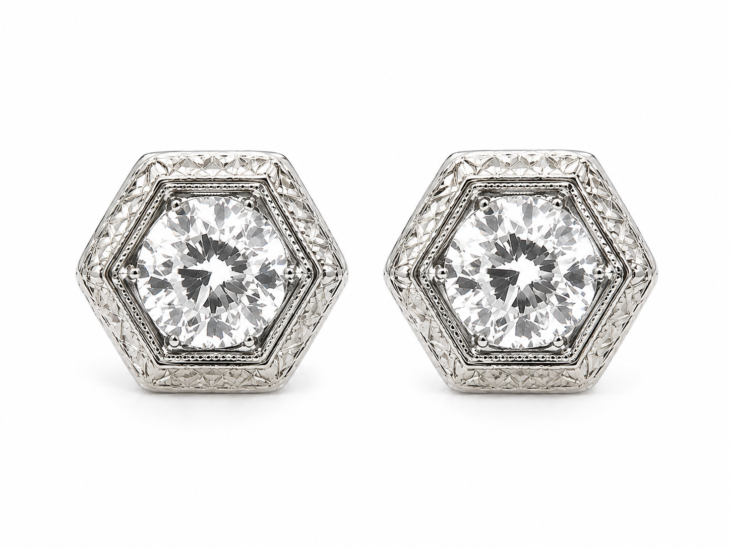 14K White Gold Art Deco Diamond Stud Earrings – 1.00 CTW Old Cut Diamonds