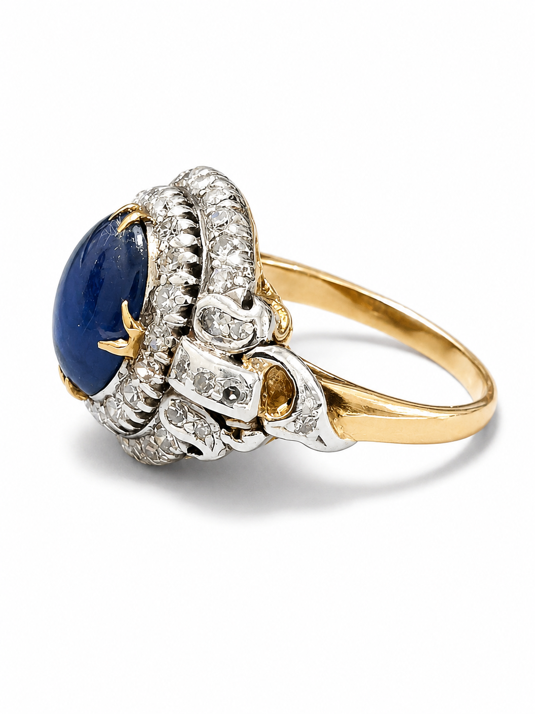 Vintage Star Blue Sapphire &amp; Diamond Halo Ring in 14K Yellow Gold and Sterling Silver