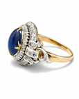 Vintage Star Blue Sapphire & Diamond Halo Ring in 14K Yellow Gold and Sterling Silver