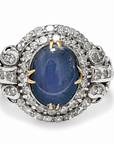 Vintage Star Blue Sapphire & Diamond Halo Ring in 14K Yellow Gold and Sterling Silver