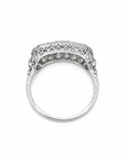 Platinum Art Deco Diamond Ring with .32ct European Cut Center Diamond and .60cttw Side Diamonds