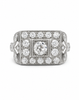 Platinum Art Deco Diamond Ring with .32ct European Cut Center Diamond and .60cttw Side Diamonds