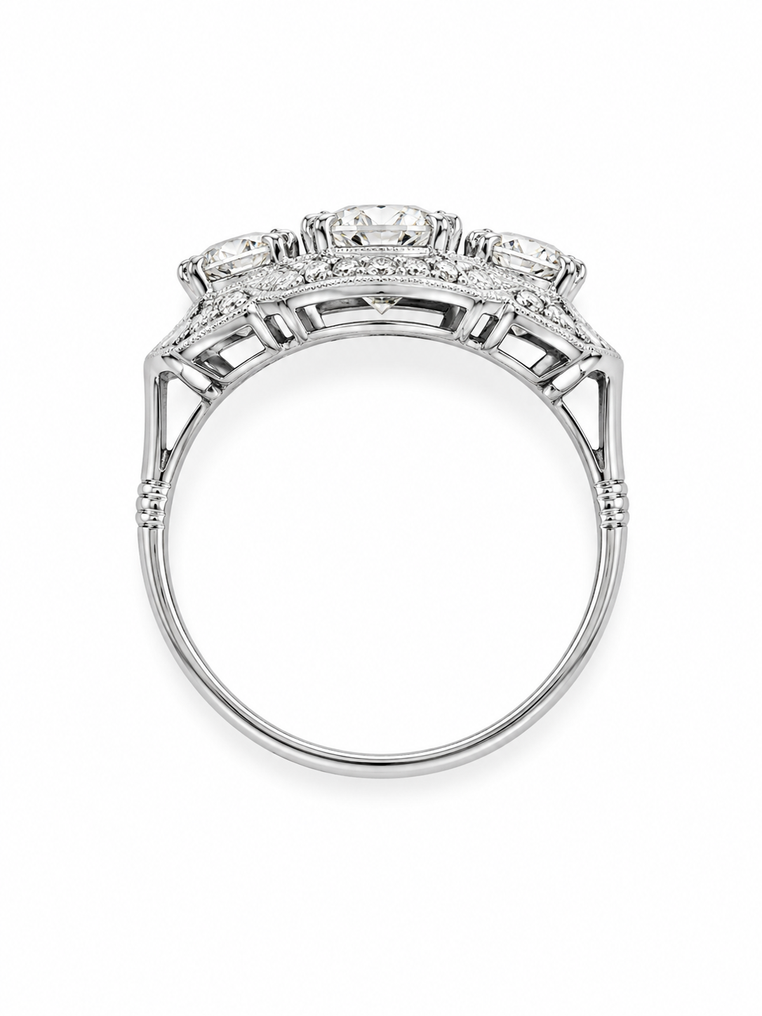 Platinum True Art Deco Old European Cut Diamond Ring with .74ct Center and .90cttw Side Diamonds
