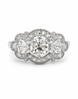 Platinum True Art Deco Old European Cut Diamond Ring with .74ct Center and .90cttw Side Diamonds