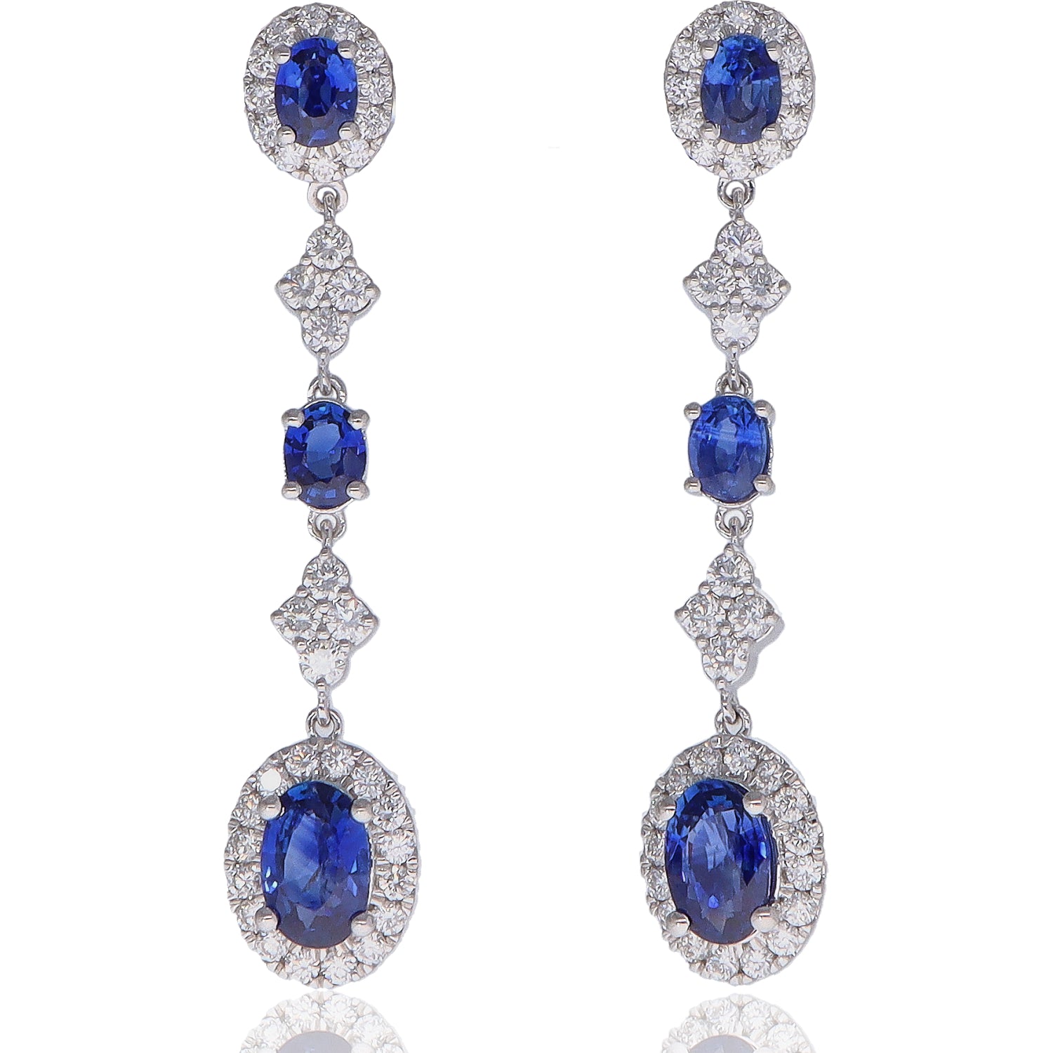 14K White Gold Oval Sapphire &amp; Diamond Dangle Earrings – 1.85ctw Sapphires