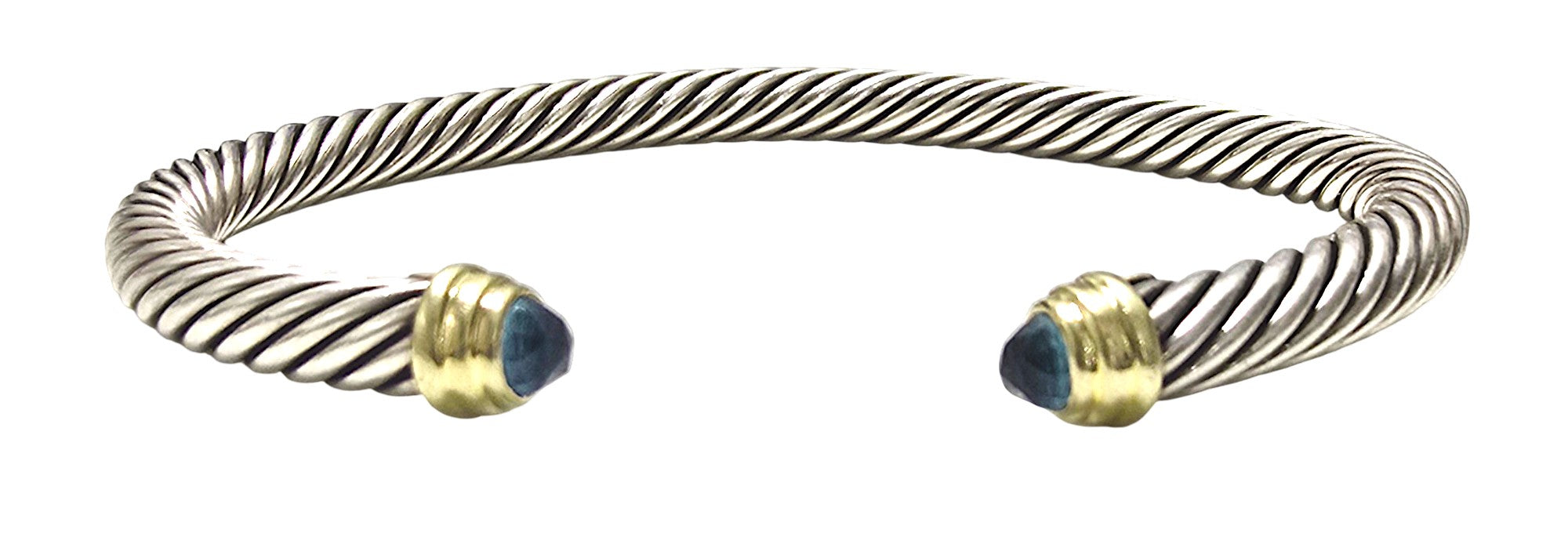 David Yurman Cable Classics Blue Topaz Silver and 14K Yellow Gold Cuff Bracelet