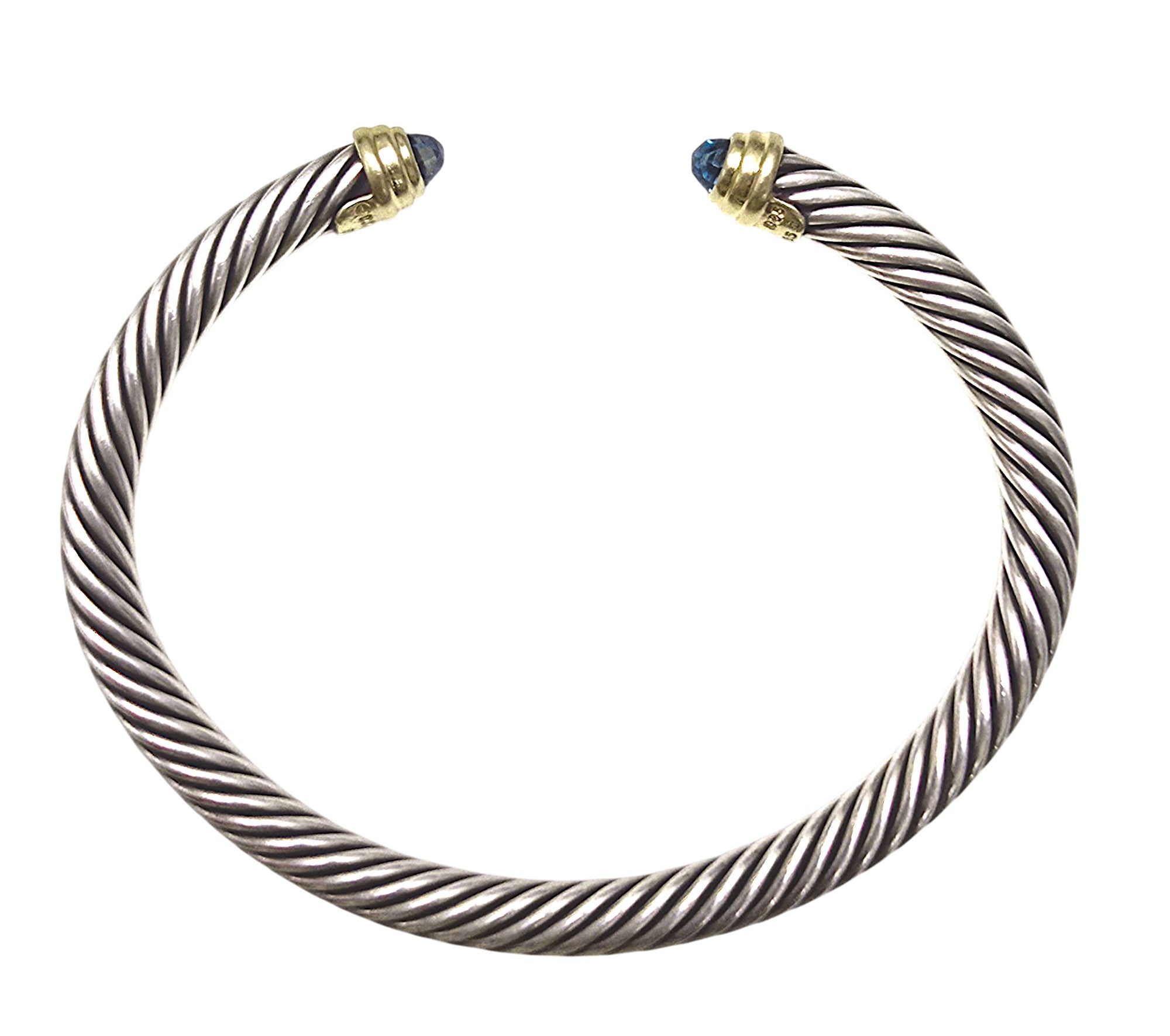 David Yurman Cable Classics Blue Topaz Silver and 14K Yellow Gold Cuff Bracelet