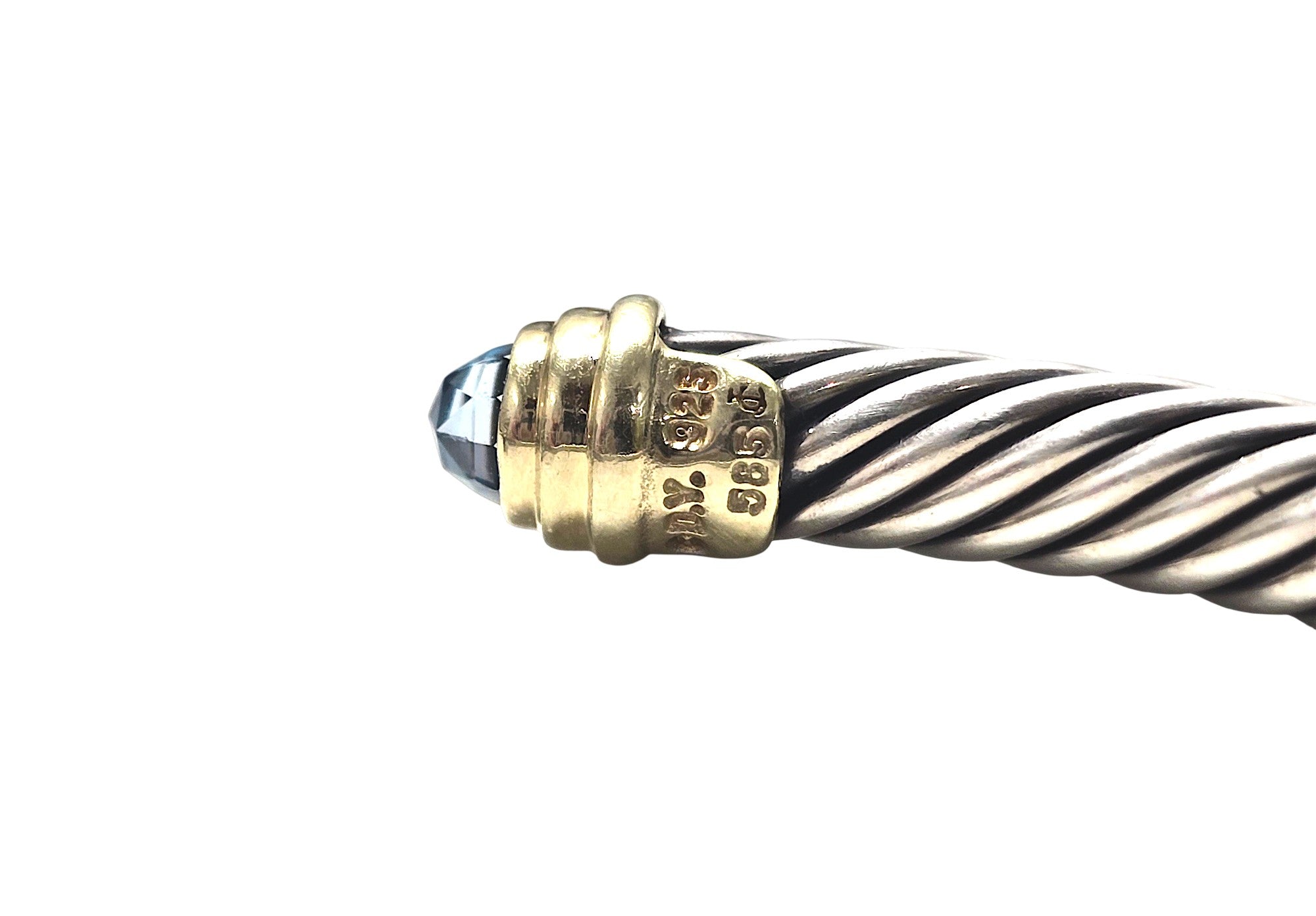 David Yurman Cable Classics Blue Topaz Silver and 14K Yellow Gold Cuff Bracelet