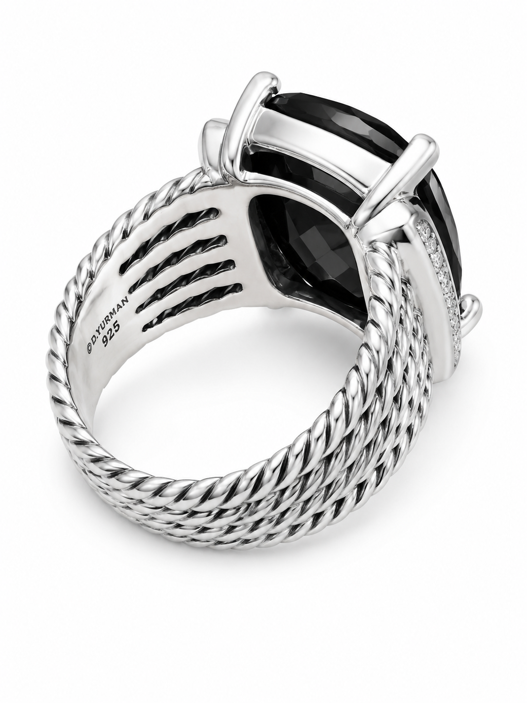 David Yurman Wheaton Black Onyx &amp; Diamond Ring in Sterling Silver – Size 10