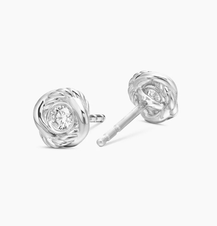 David Yurman Infinity Stud Earrings Sterling Silver &amp; Diamonds | Estate Jewelry