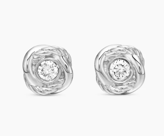 David Yurman Infinity Stud Earrings Sterling Silver &amp; Diamonds | Estate Jewelry