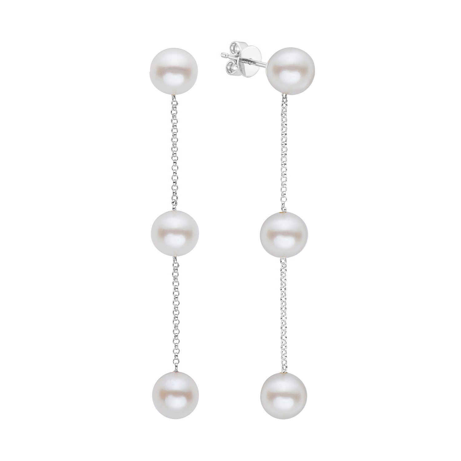 14K White Gold Freshwater Pearl 2" Drop Earrings