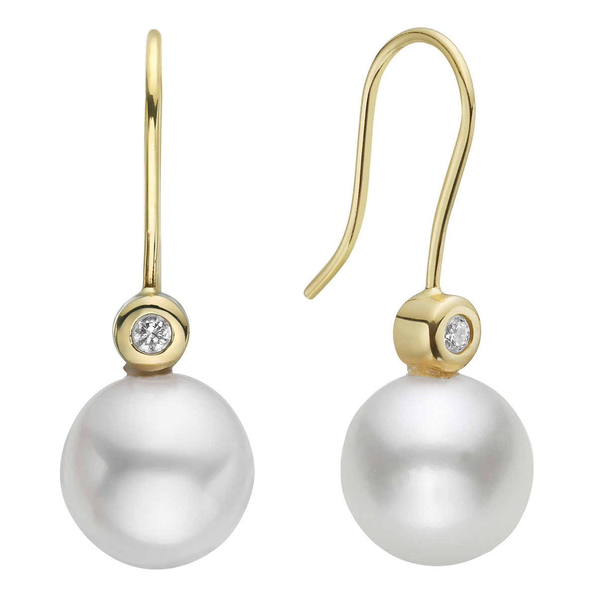 18K Yellow Gold Freshwater Pearl &amp; Diamond Drop Earrings