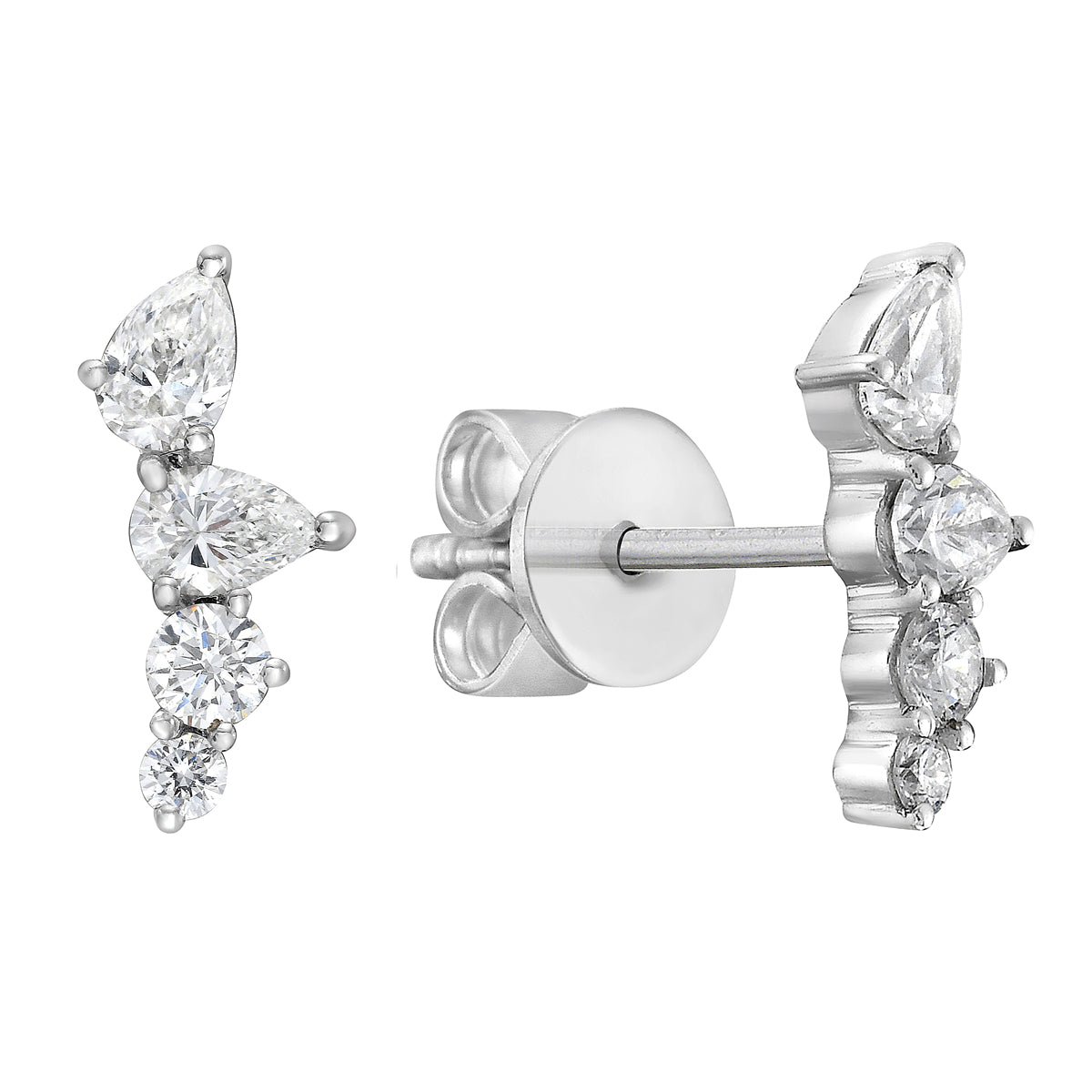 18K White Gold Pear &amp; Round Diamond Stud Earrings – .56ctw