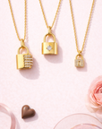 14K Yellow Gold Diamond Lock Pendant .72ct SI1 G/H 17in Cable Necklace