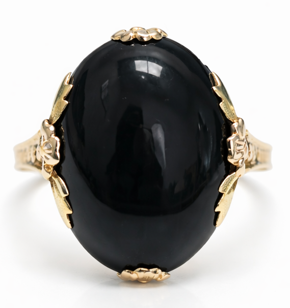 Golden Floral Onyx Ring