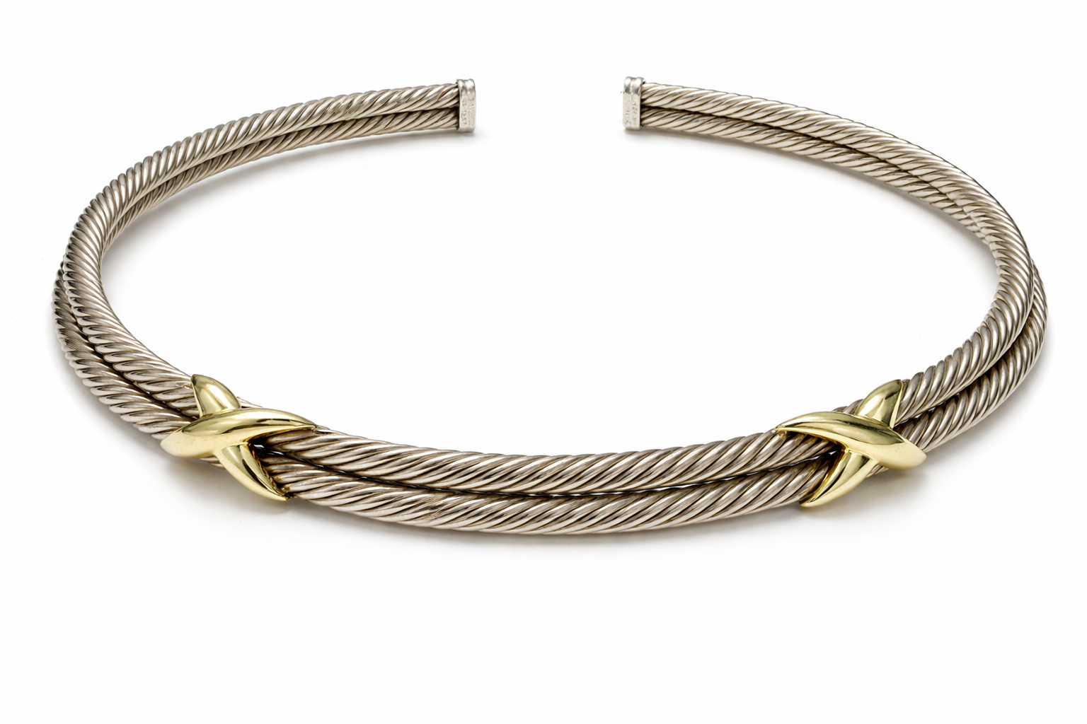 David Yurman Sterling Silver &amp; 14K Yellow XX Collar Choker Necklace
