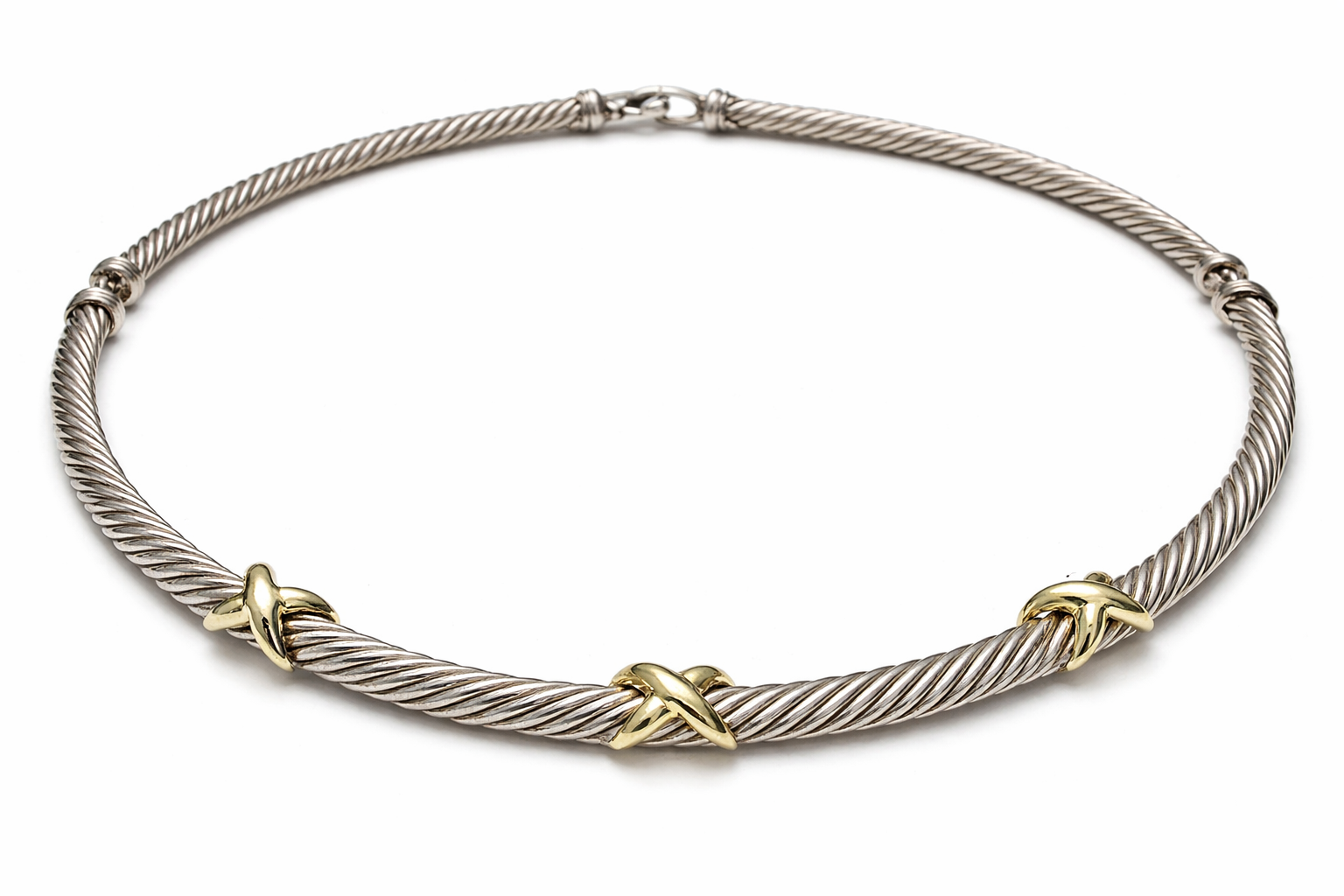 David Yurman Sterling Silver &amp; 14K Yellow Triple X Cable Collar Necklace