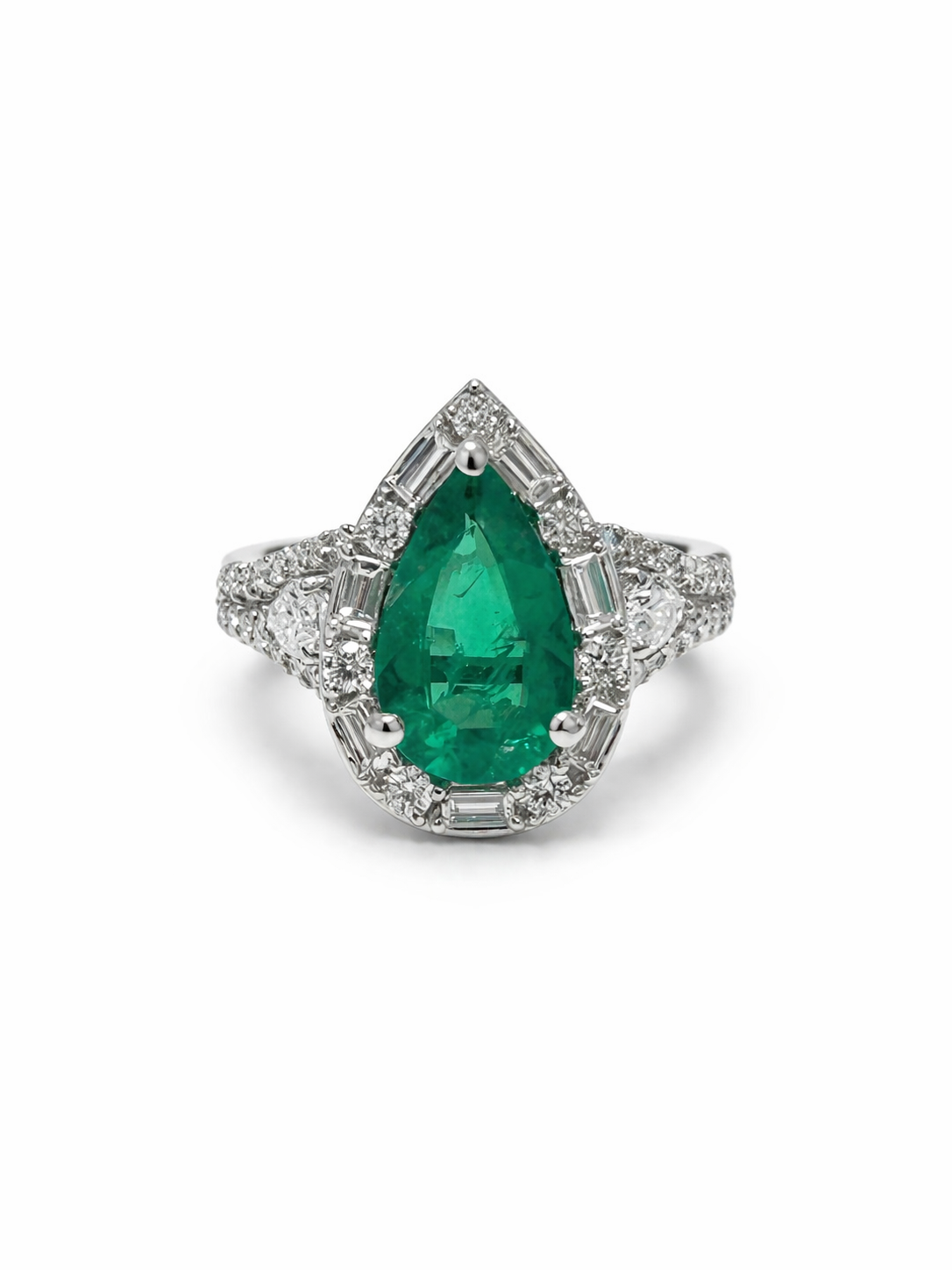 Emerald Diamond Halo Ring