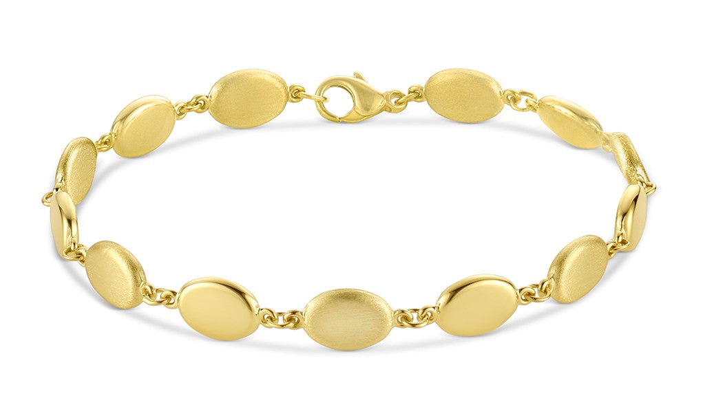 14K Yellow Gold Medallion Bracelet Satin Polished 6.5in 5.9g Elegant