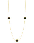 14K Gold Onyx Quatrefoil Station Necklace
