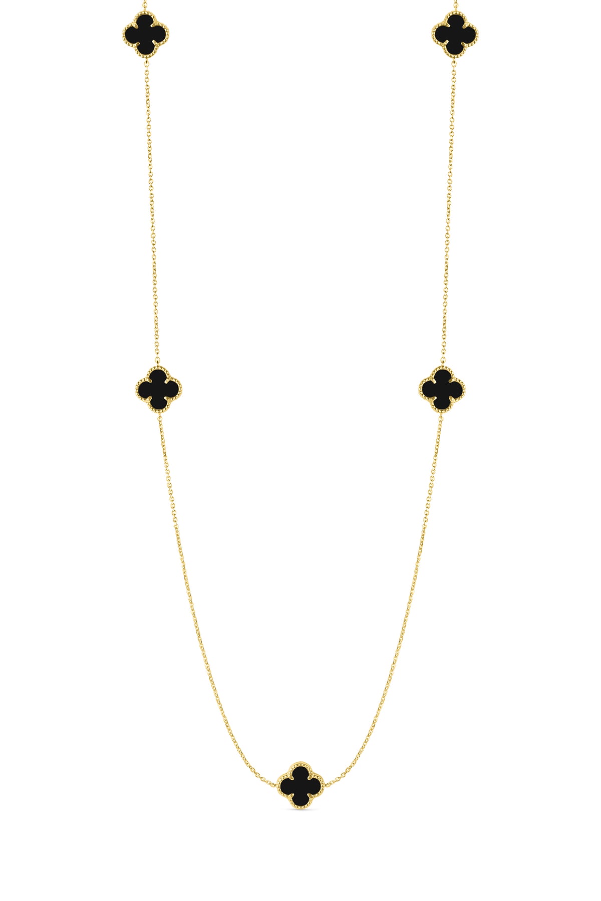 14K Gold Onyx Quatrefoil Station Necklace