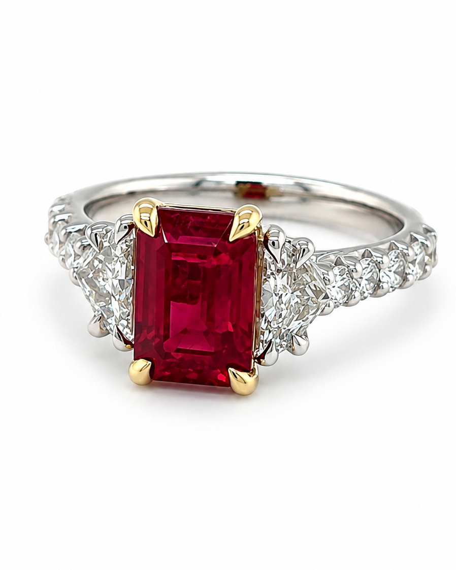 GIA Certified 3.13 Carat Burma Pigeon Blood Ruby Diamond Ring